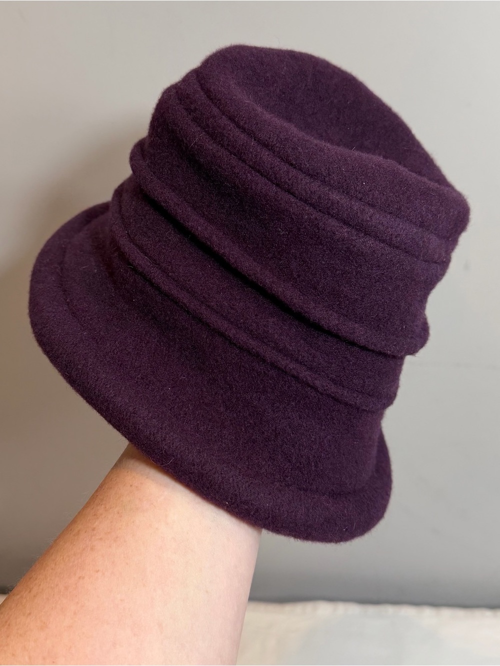 Scala purple plum wool cloche bucket hat